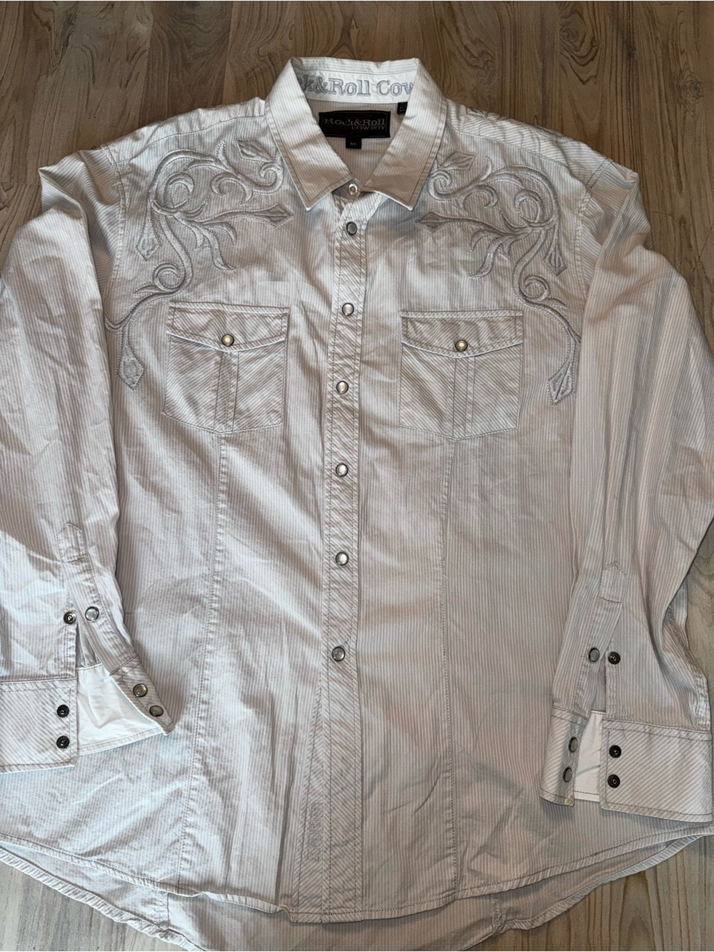 Rock & Roll Cowboy Men's White Embroidered Western Button-Down Shirt